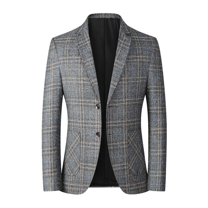 Herren Karo Blazer Slim Fit - Eleganter Anzugjacke-Grau-XXS-Luzern Mode