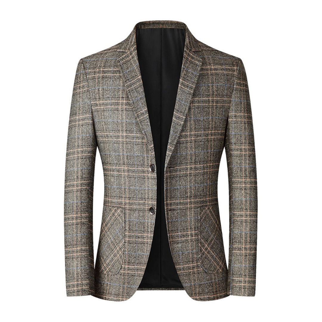Herren Karo Blazer Slim Fit - Eleganter Anzugjacke-Khaki-XXS-Luzern Mode