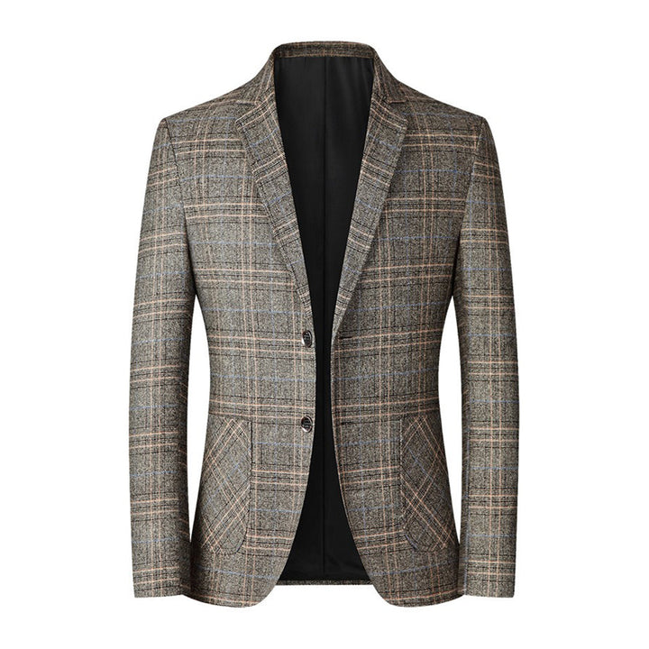 Herren Karo Blazer Slim Fit - Eleganter Anzugjacke-Khaki-XXS-Luzern Mode