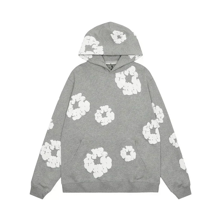 Herren Hoodie mit Blumenmuster - Bequemer Kapuzenpullover-Grau-S-Luzern Mode