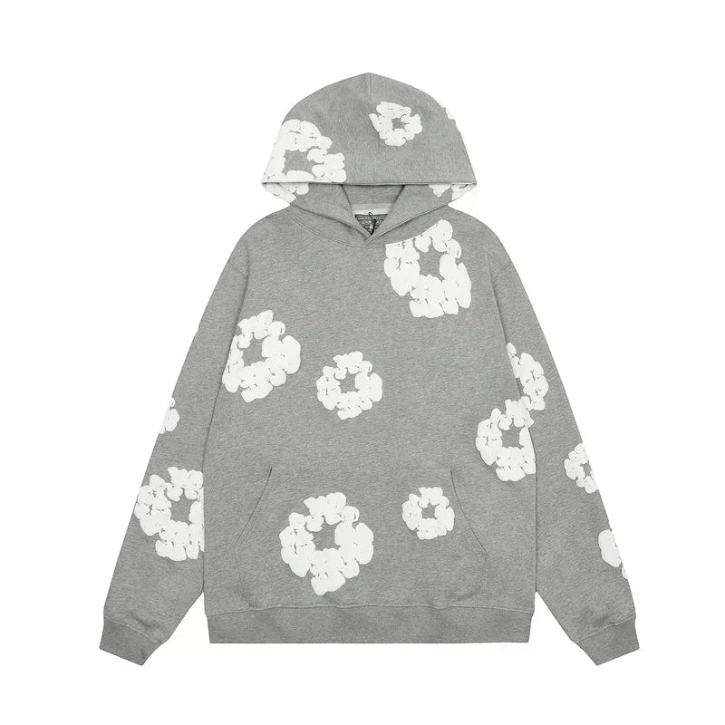 Herren Hoodie mit Blumenmuster - Bequemer Kapuzenpullover-Grau-S-Luzern Mode