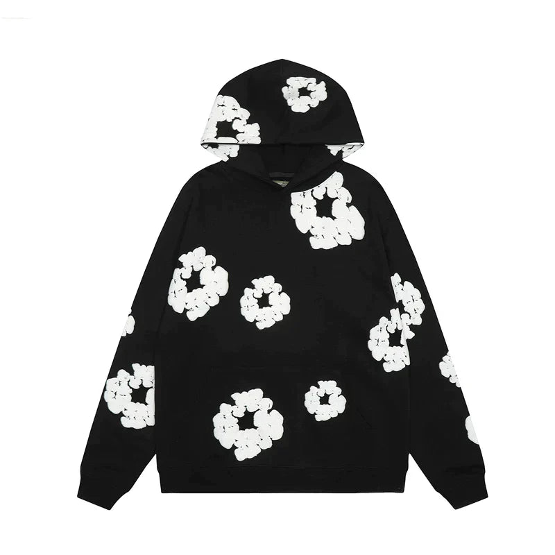 Herren Hoodie mit Blumenmuster - Bequemer Kapuzenpullover-Schwarz-S-Luzern Mode
