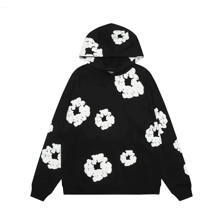 Herren Hoodie mit Blumenmuster - Bequemer Kapuzenpullover-Schwarz-S-Luzern Mode