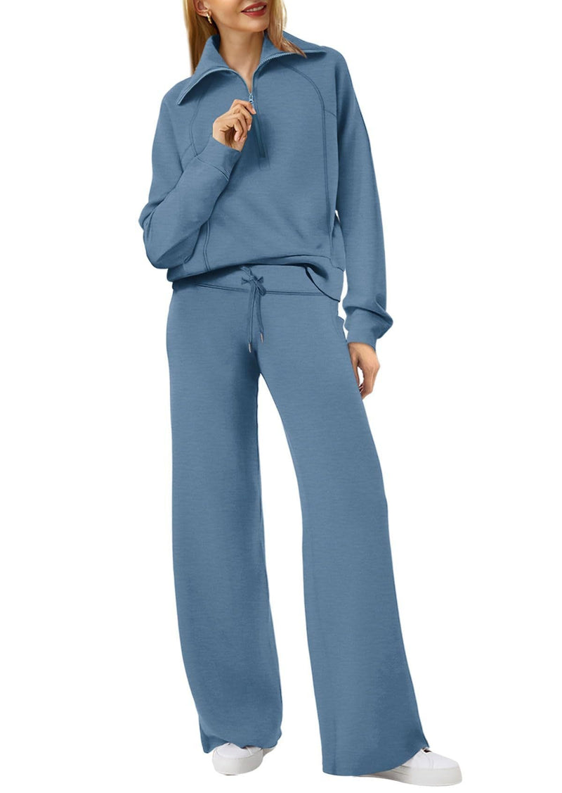 Damen Jogginganzug mit Reißverschluss und weitem Schnitt-Blau-Grau-S-Luzern Mode