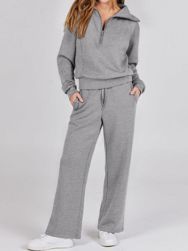 Damen Jogginganzug mit Reißverschluss und weitem Schnitt-Grau-S-Luzern Mode