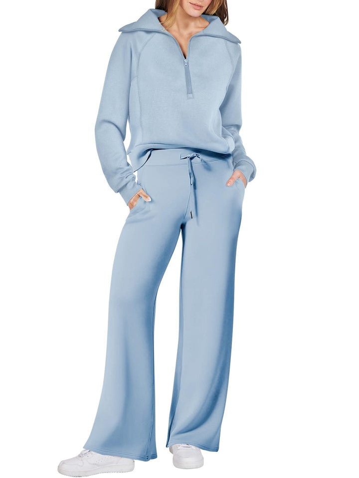 Damen Jogginganzug mit Reißverschluss und weitem Schnitt-Himmelblau-S-Luzern Mode