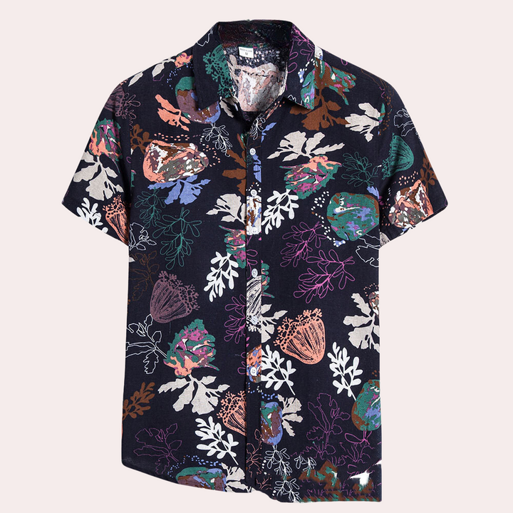 Herren Kurzarmhemd mit Blumenmuster für Sommermode-Blau-S-Luzern Mode