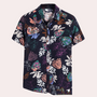 Herren Kurzarmhemd mit Blumenmuster für Sommermode-Blau-S-Luzern Mode