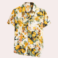 Herren Kurzarmhemd mit Blumenmuster für Sommermode-Gelb-S-Luzern Mode