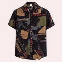 Herren Kurzarmhemd mit Blumenmuster für Sommermode-Khaki-S-Luzern Mode