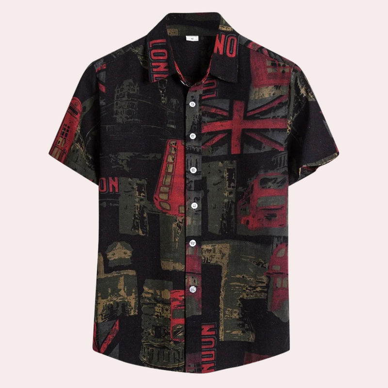 Herren Kurzarmhemd mit Blumenmuster für Sommermode-Schwarz-S-Luzern Mode