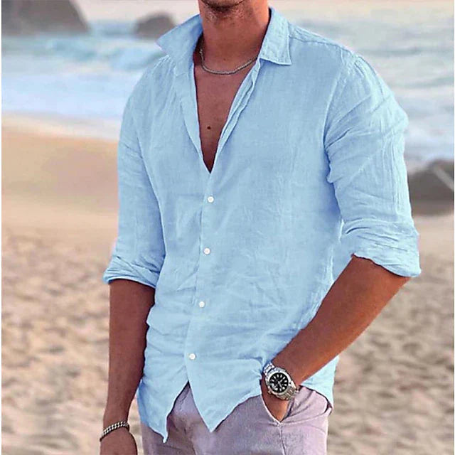 Luftiges Leinenhemd Herren | atmungsaktiv Sommer | Freizeit Look modern-Blau-S-Luzern Mode