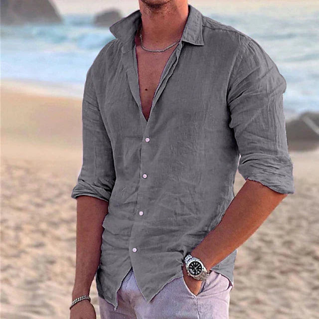 Luftiges Leinenhemd Herren | atmungsaktiv Sommer | Freizeit Look modern-Grau-S-Luzern Mode