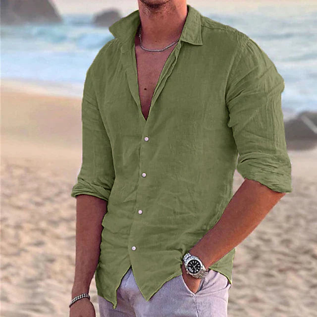 Luftiges Leinenhemd Herren | atmungsaktiv Sommer | Freizeit Look modern-Grün-S-Luzern Mode