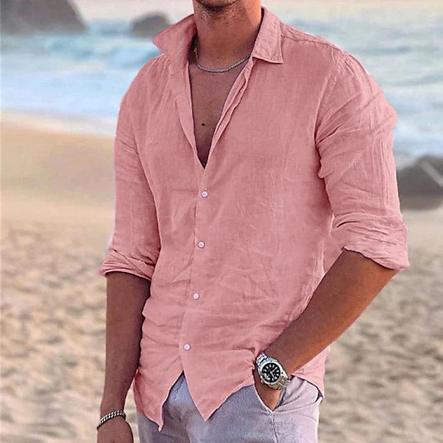 Luftiges Leinenhemd Herren | atmungsaktiv Sommer | Freizeit Look modern-Rosa-S-Luzern Mode