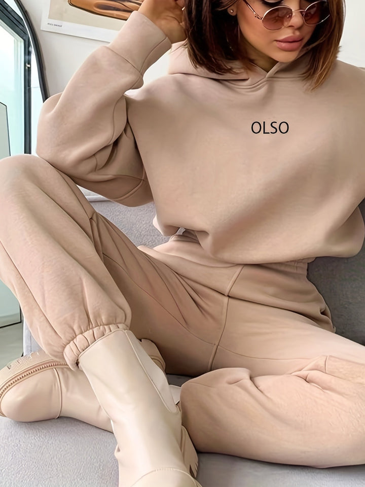 OLSO Damen Hoodie mit Kapuze - Bequemer Freizeitpullover-Beige-S-Luzern Mode