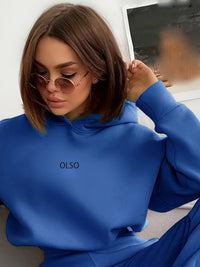 OLSO Damen Hoodie mit Kapuze - Bequemer Freizeitpullover-Blau-S-Luzern Mode