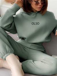 OLSO Damen Hoodie mit Kapuze - Bequemer Freizeitpullover-Grün-S-Luzern Mode