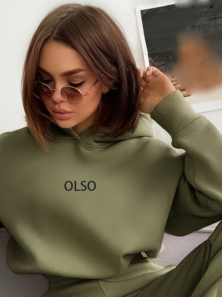 OLSO Damen Hoodie mit Kapuze - Bequemer Freizeitpullover-Olivgrün-S-Luzern Mode
