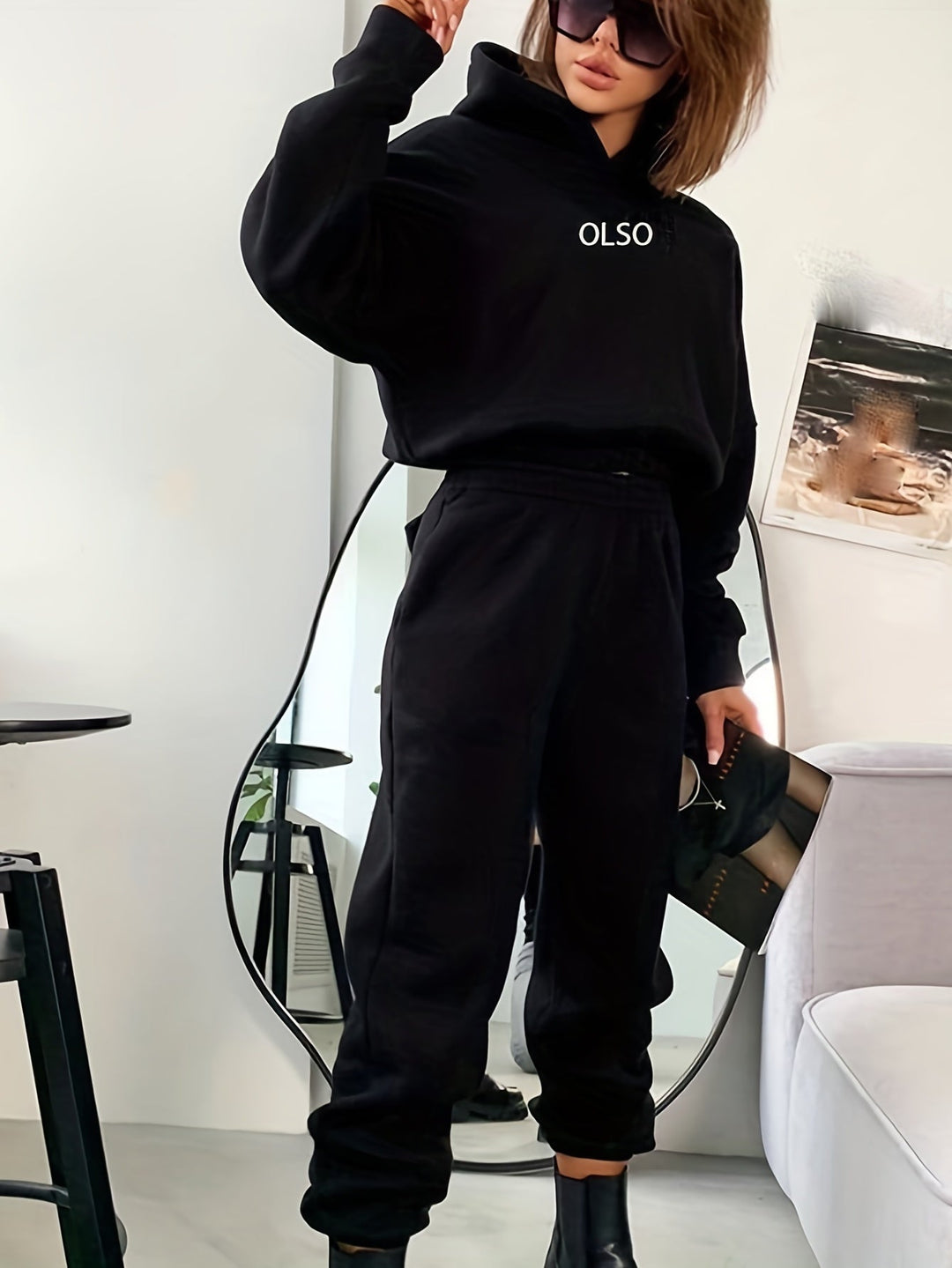 OLSO Damen Hoodie mit Kapuze - Bequemer Freizeitpullover-Schwarz-S-Luzern Mode