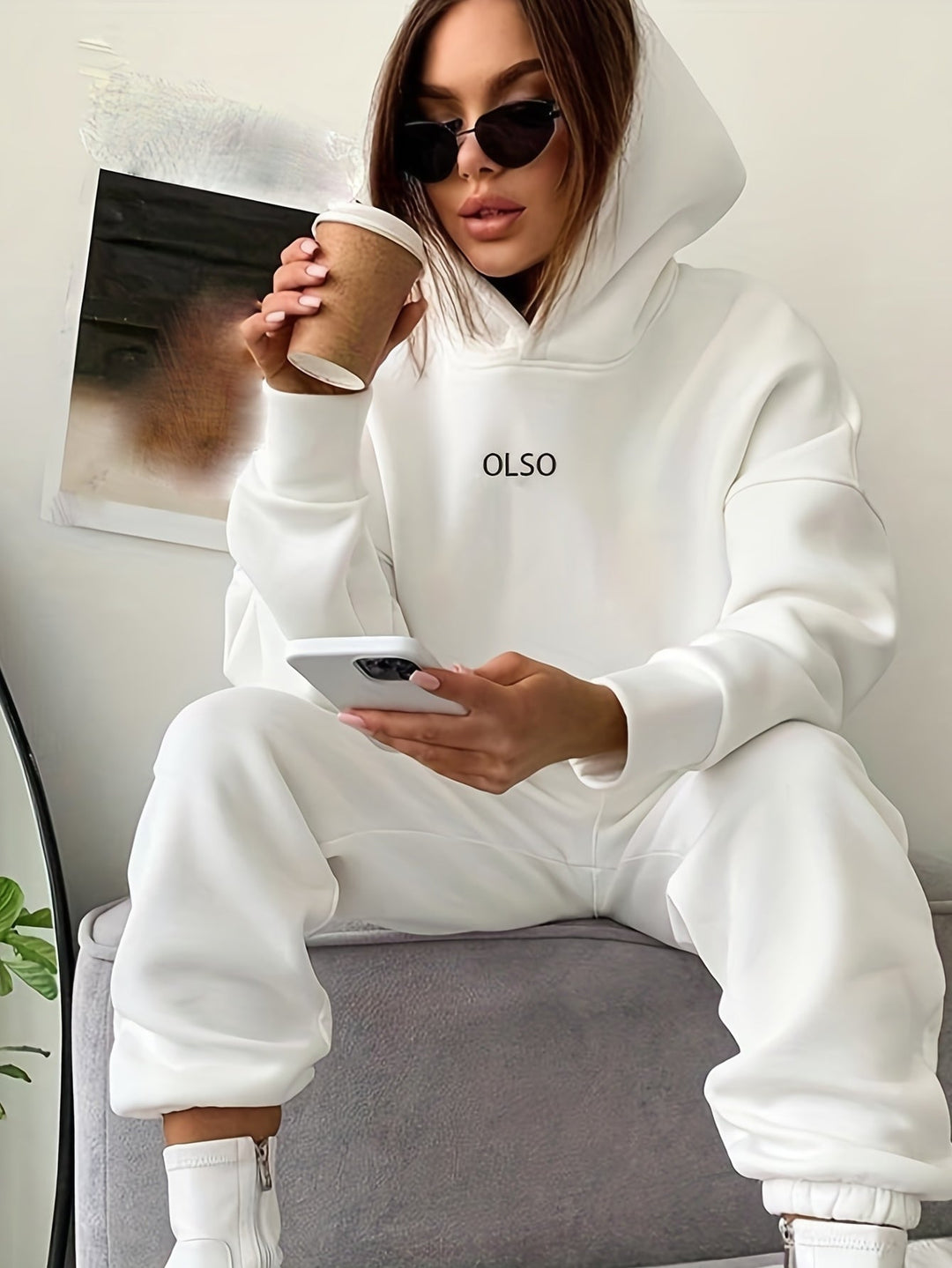 OLSO Damen Hoodie mit Kapuze - Bequemer Freizeitpullover-Weiß-S-Luzern Mode