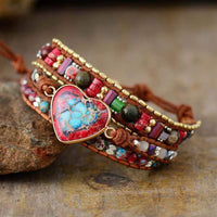 Jaspis-Wickelarmband | Herz Stilvoll Handgefertigt Liebe Balance Heilend-Luzern Mode