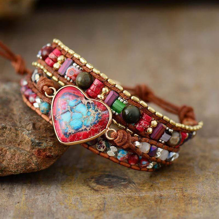 Jaspis-Wickelarmband | Herz Stilvoll Handgefertigt Liebe Balance Heilend-Luzern Mode