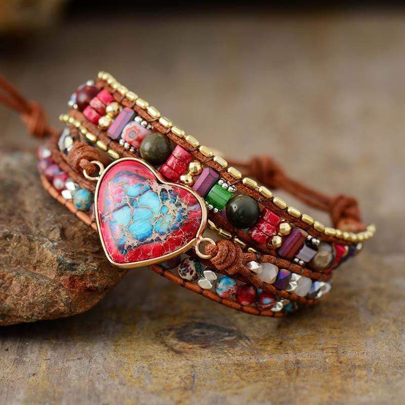 Jaspis-Wickelarmband | Herz Stilvoll Handgefertigt Liebe Balance Heilend-Luzern Mode