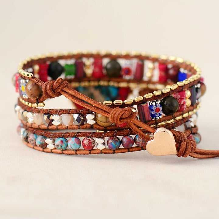 Jaspis-Wickelarmband | Herz Stilvoll Handgefertigt Liebe Balance Heilend-Luzern Mode