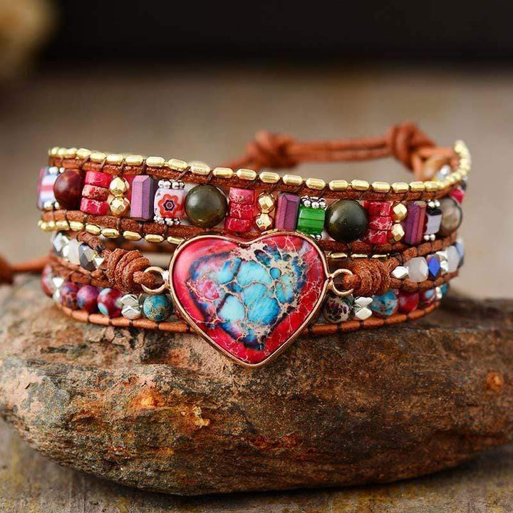 Jaspis-Wickelarmband | Herz Stilvoll Handgefertigt Liebe Balance Heilend-Luzern Mode