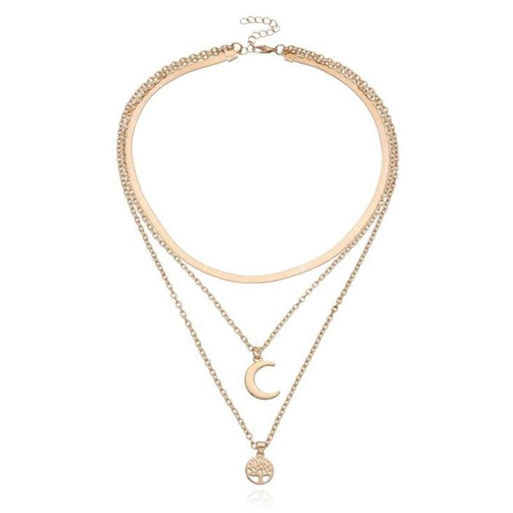 Silberne Kette | Halbmond Lebensbaum Mehrschichtig Stilvoll Trendy Langlebig-Luzern Mode