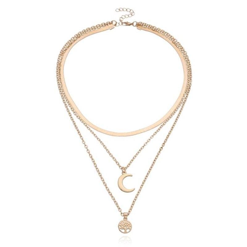 Silberne Kette | Halbmond Lebensbaum Mehrschichtig Stilvoll Trendy Langlebig-Luzern Mode