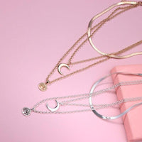 Silberne Kette | Halbmond Lebensbaum Mehrschichtig Stilvoll Trendy Langlebig-Luzern Mode