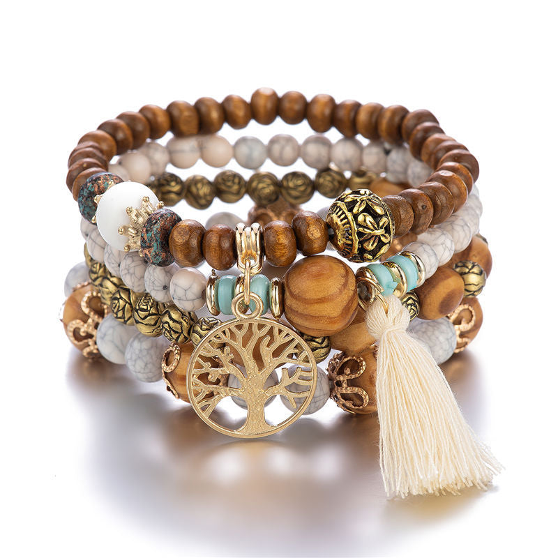 Perlenarmband | Lebensbaum Weiß Stilvoll Boho Handgefertigt Anhänger Perlen-Luzern Mode