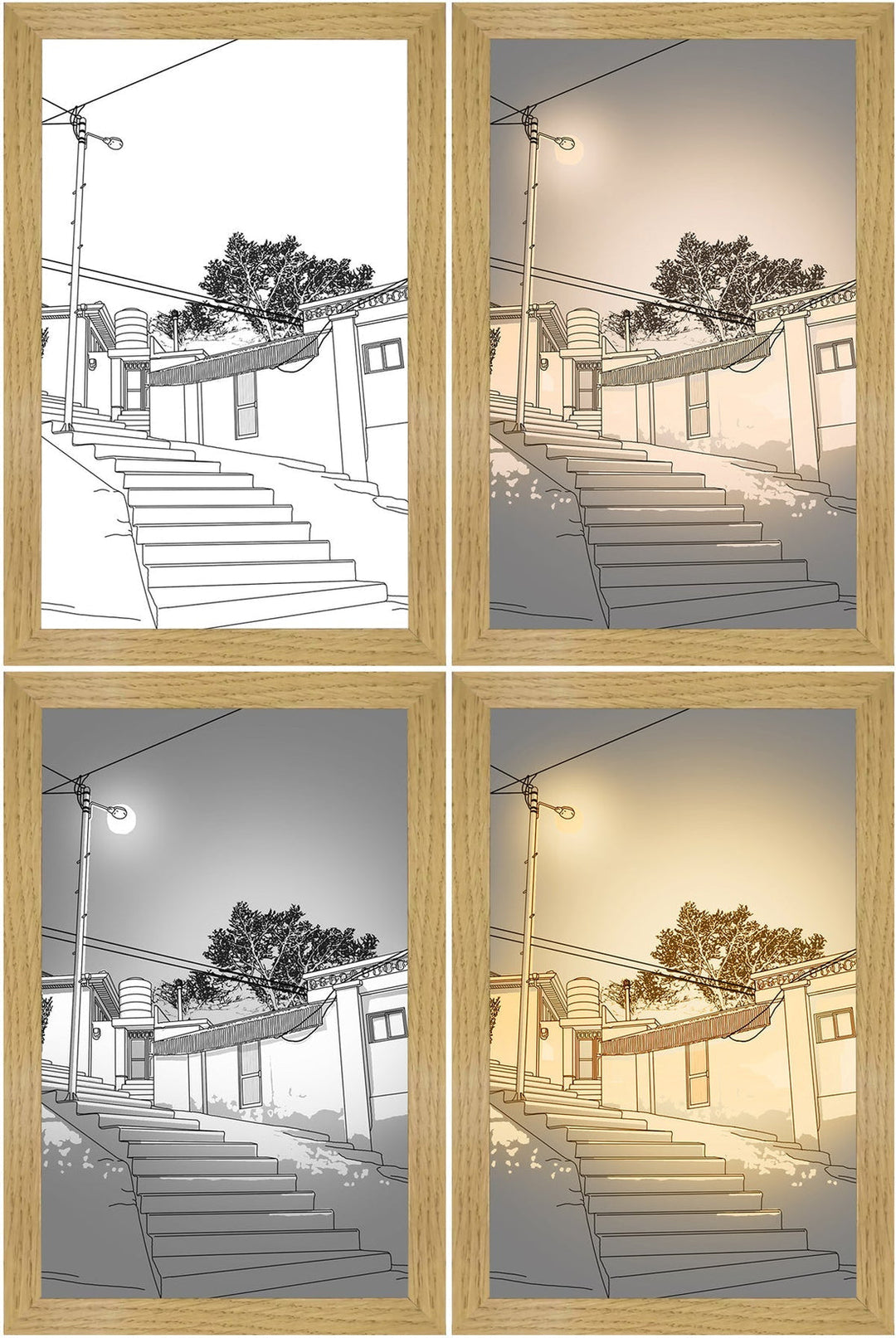 LED Leuchtrahmen | Innovativ | Dekorativ | Bezaubernd-Treppen unter Straßenbeleuchtung-23x17cm-Luzern Mode