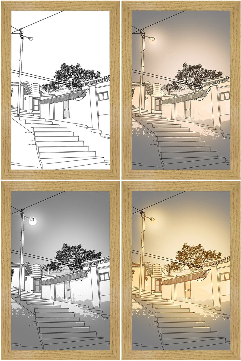 LED Leuchtrahmen | Innovativ | Dekorativ | Bezaubernd-Treppen unter Straßenbeleuchtung-23x17cm-Luzern Mode