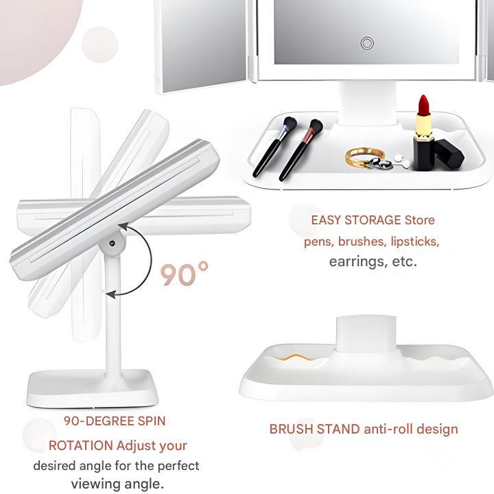 Make-up Spiegel | LED | 3-in-1 | USB-C | Wiederaufladbar | Rechteckig-Luzern Mode