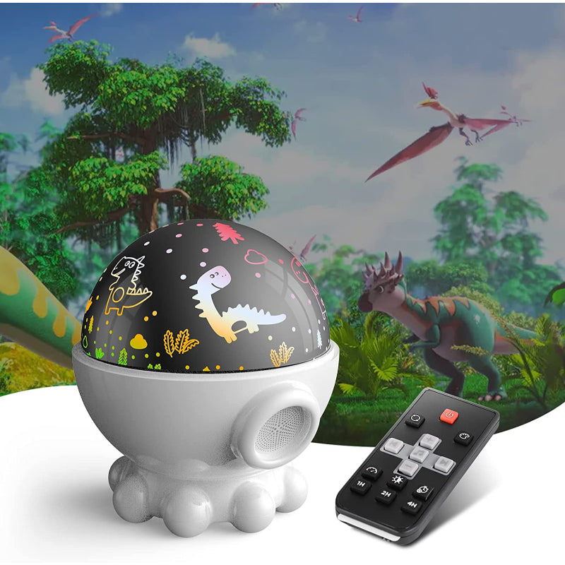 Nachtlampe mit Projektor | Beruhigend | Musikfunktion | Timer | LED-Weißer Dino-Luzern Mode