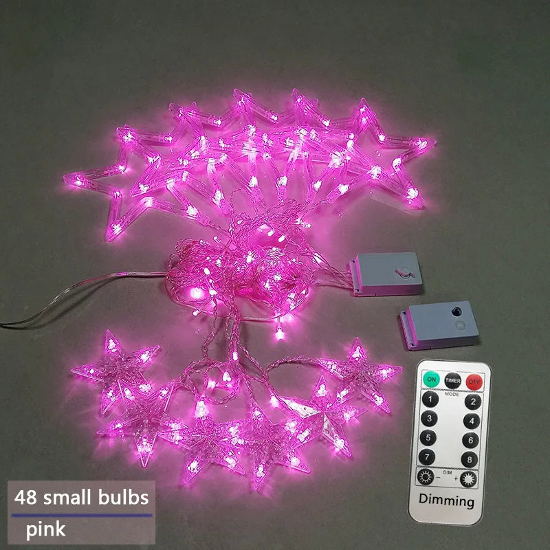 LED-Lichterkette | Sterne Stimmungsvolle Beleuchtung Langlebig Einstellbar Vielseitig-Rosa-Knopfsteuerung-Luzern Mode