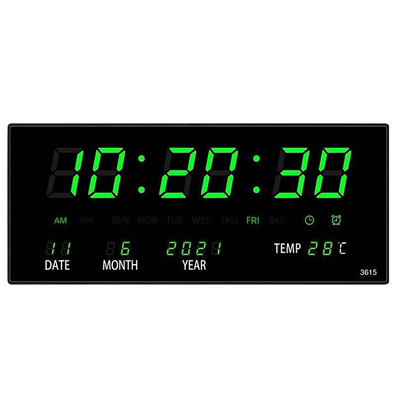 LED Wanduhr | Spiegeleffekt | Digital | Kalender | Temperatur-Grün-Luzern Mode
