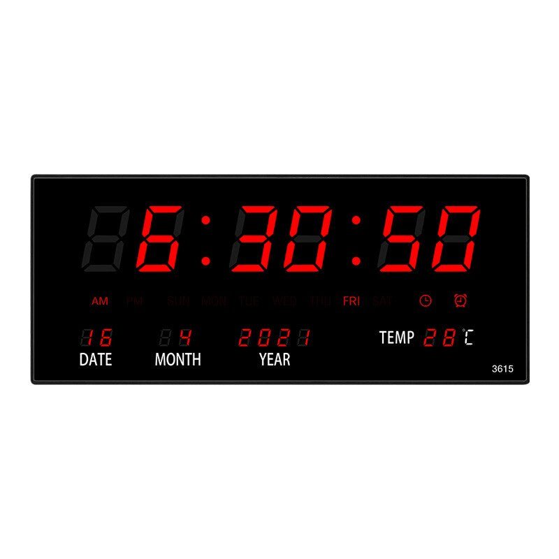 LED Wanduhr | Spiegeleffekt | Digital | Kalender | Temperatur-Rot-Luzern Mode