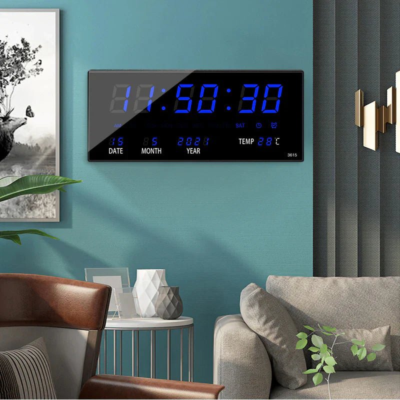 LED Wanduhr | Spiegeleffekt | Digital | Kalender | Temperatur-Luzern Mode