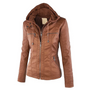 Damen Lederjacke Bikerstil mit Reißverschlusstaschen-Braun-S-Luzern Mode