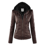 Damen Lederjacke Bikerstil mit Reißverschlusstaschen-Dunkelbraun-S-Luzern Mode