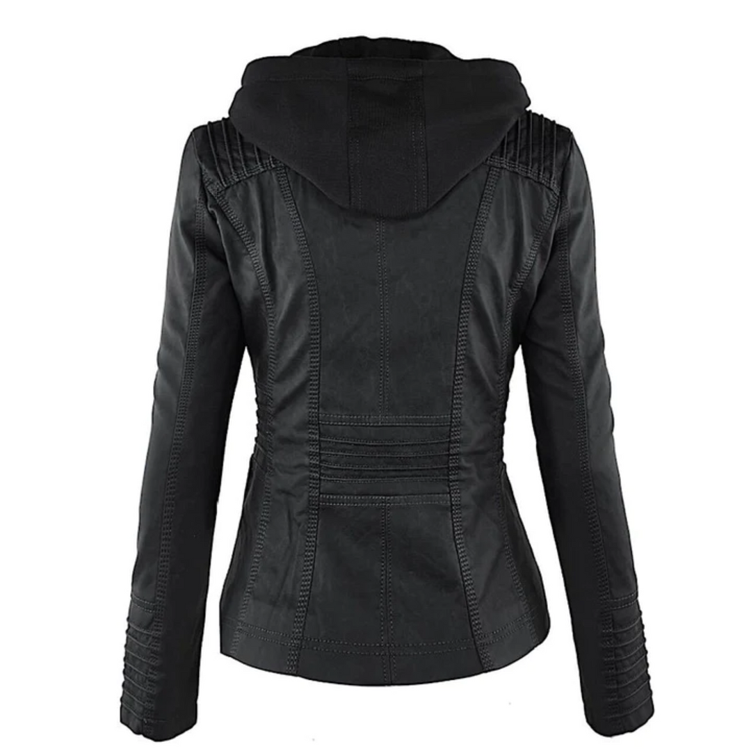 Damen Lederjacke Bikerstil mit Reißverschlusstaschen-Luzern Mode