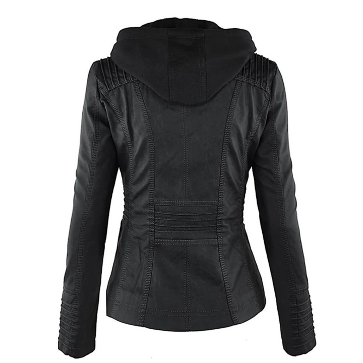 Damen Lederjacke Bikerstil mit Reißverschlusstaschen-Luzern Mode