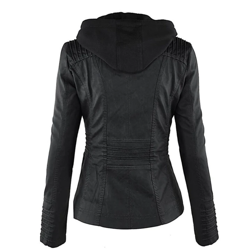Damen Lederjacke Bikerstil mit Reißverschlusstaschen-Luzern Mode