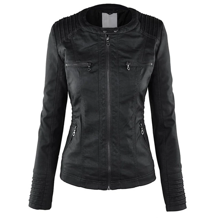 Damen Lederjacke Bikerstil mit Reißverschlusstaschen-Luzern Mode