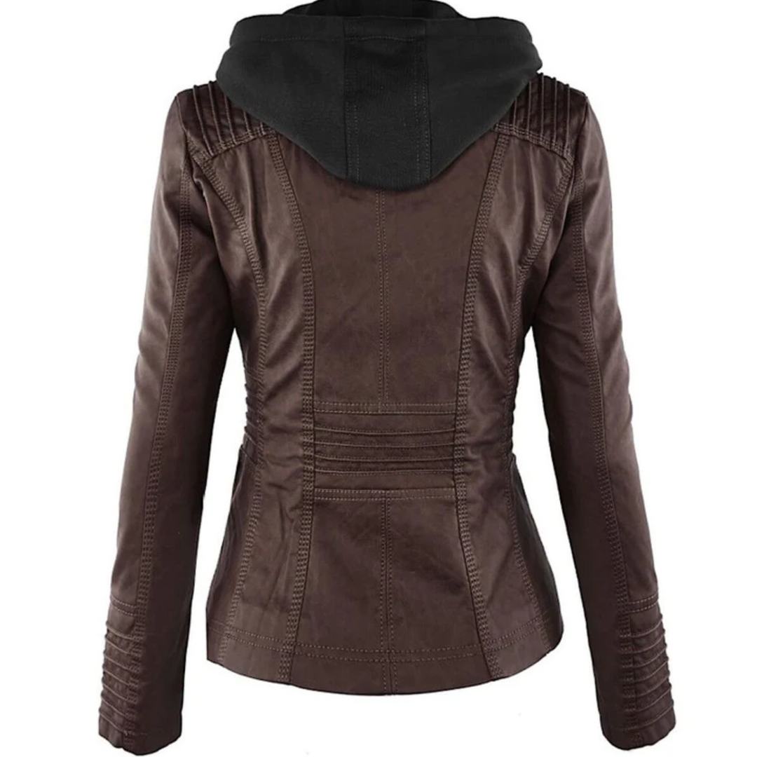 Damen Lederjacke Bikerstil mit Reißverschlusstaschen-Luzern Mode