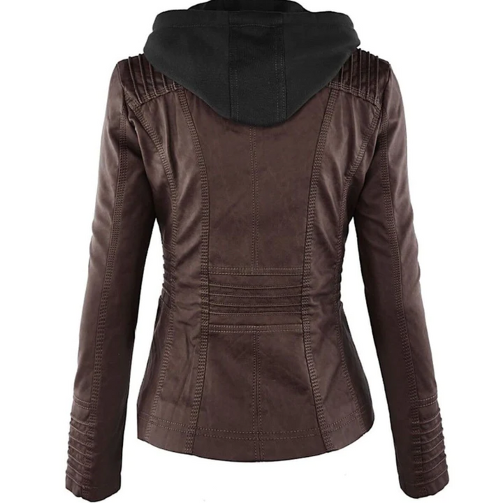 Damen Lederjacke Bikerstil mit Reißverschlusstaschen-Luzern Mode